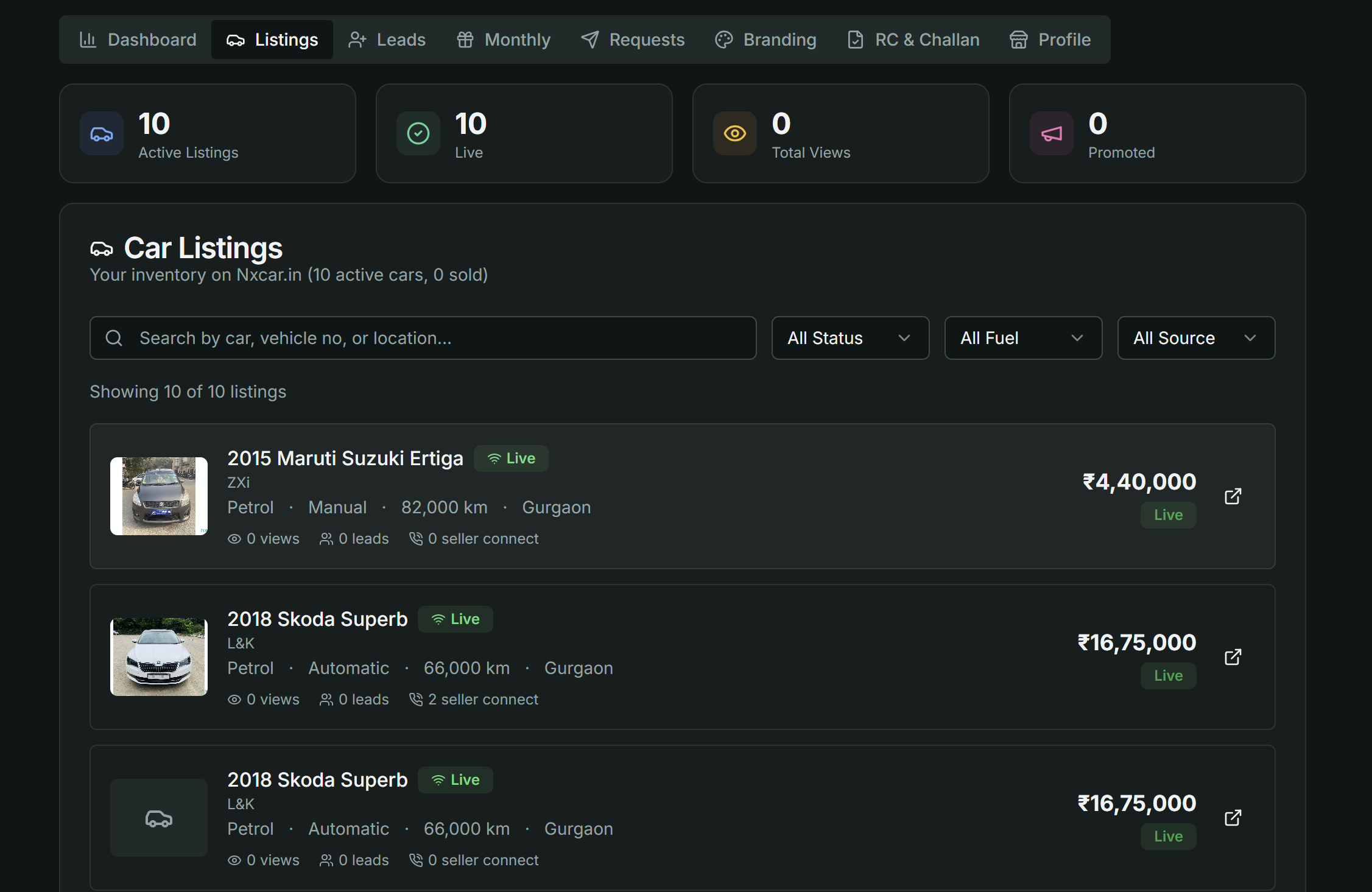 Dealer Dashboard – Manage Car Listings